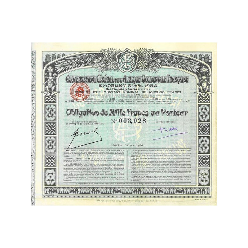 Gvt Général de l'Afrique Occidentale Française - Emprunt 5 1/2 % 1936