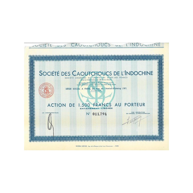 Sté des Caoutchoucs de l'Indochine (Act 1500 F)