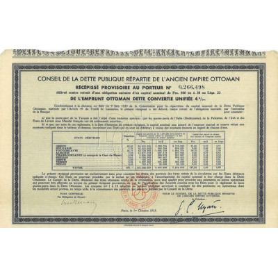 Emprunt Ottoman Dette Convertie Unifiée 4 %