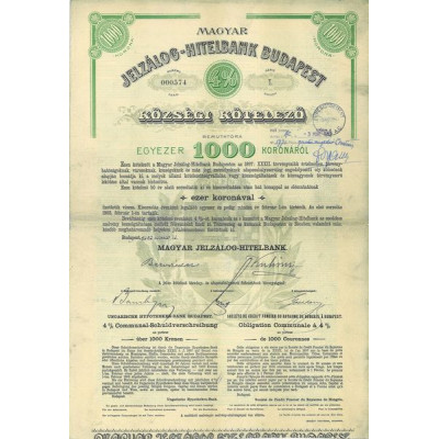 Magyar Jelzàlog-Hitelbank Budapest (1000 K)