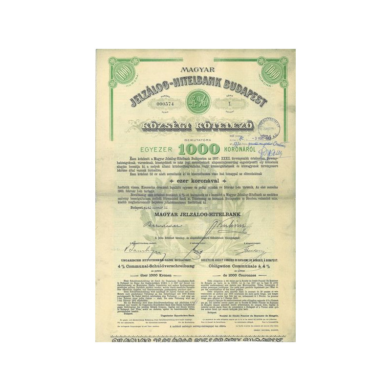 Magyar Jelzàlog-Hitelbank Budapest (1000 K)