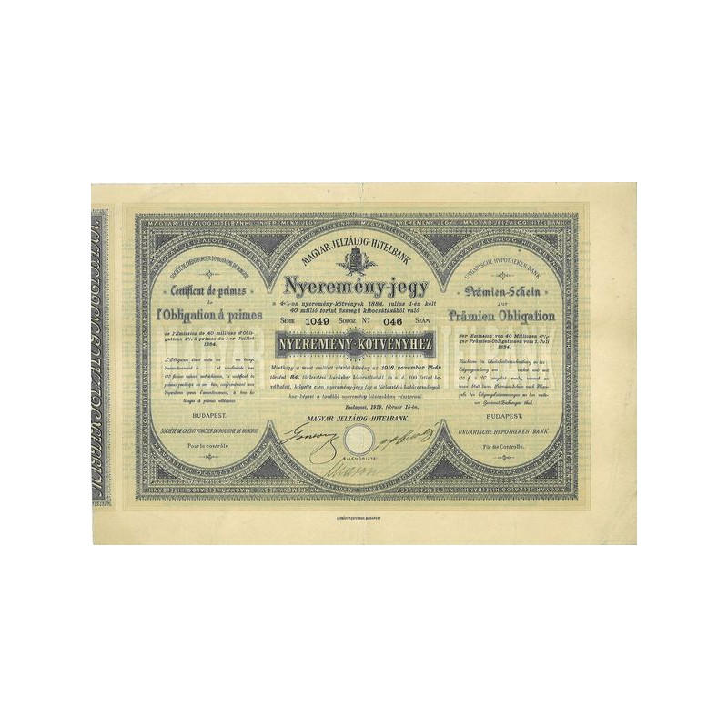 Sté de Crédit Foncier du Royaume de Hongrie (Certif)