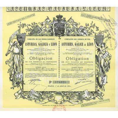 Cie des Chemins de Fer des Asturies Galice & Léon (Obl 500 F)(1880)