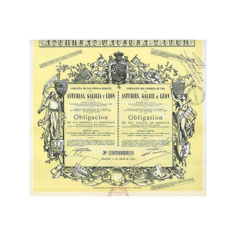 Cie des Chemins de Fer des Asturies Galice & Léon (Obl 500 F)(1880)