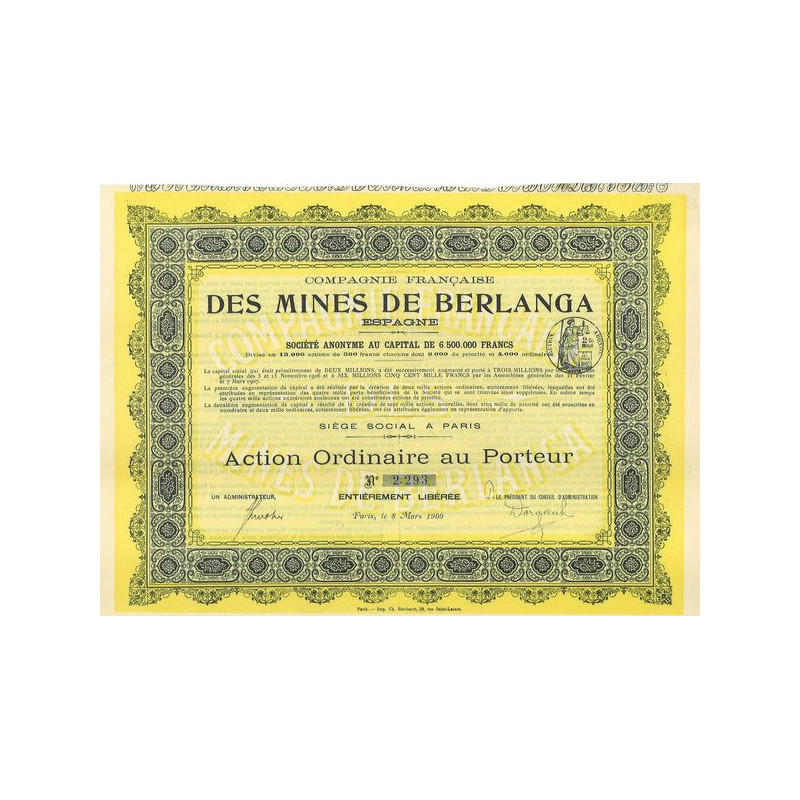Cie Française des Mines de Berlanga (Espagne)