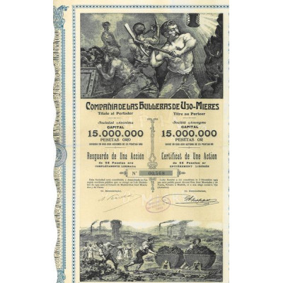Cia de las Hulleras de Ujo-Mieres (Concesiones Riunidas de Ujo-Mieres y Riosa) (Certif 1 Act 25 Pesetas)