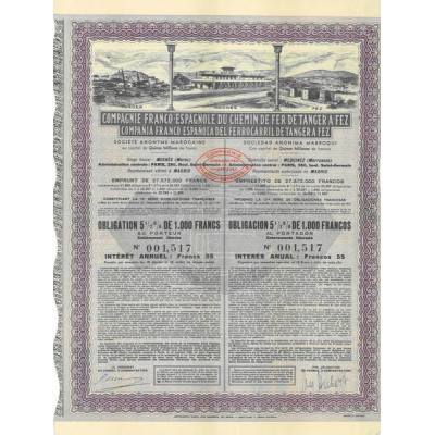 Cie Franco-Espagnole du Chemin de Fer de Tanger à Fez (Obl 5 1/2 % 1000 F)