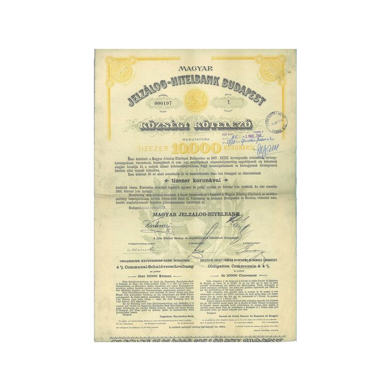 Magyar Jelzàlog-Hitelbank Budapest (10000 K)