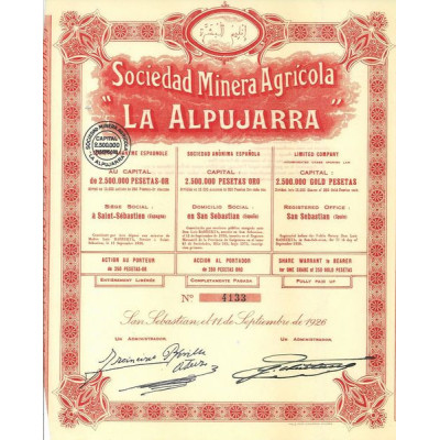Sociedad Minera Agricola "La Alpujarra" (Acc 250 Pes Oro)