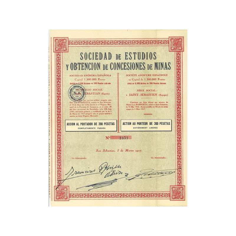 Sociedad de Estudios y Obtencion de Concesiones de Minas (Acc 200 Pes)