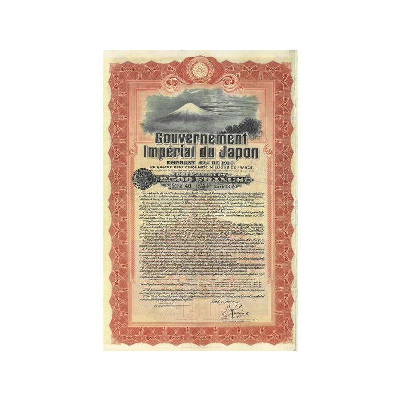 Gvt Impérial du Japon - Emprunt 4 % de 1910 (Obl 2500 F)