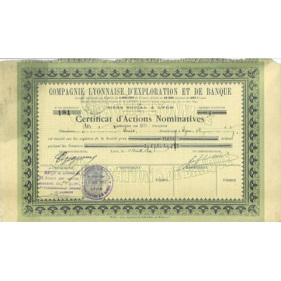 Cie Lyonnaise d'Exploration et de Banque (Certif)