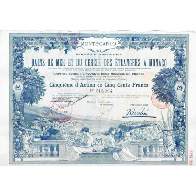 S.A. des Bains de Mer et du Cercle des Etrangers à Monaco (5ème d'Action 500 F)