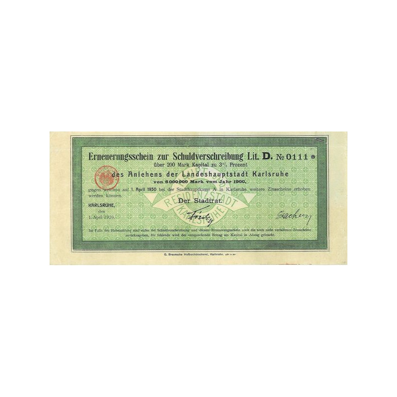 Erneuerungsschein zur Schuldverschreibung