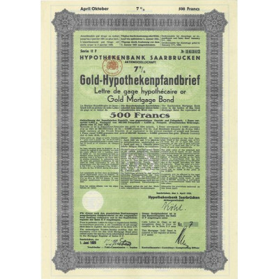 Hypothekenbank Saarbrücken Aktiengesellschaft 7% Gold-Hypothekenpfandbrief